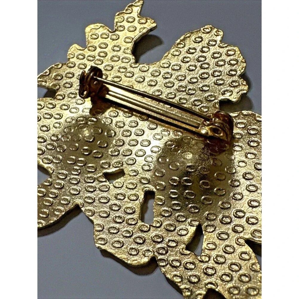 Vintage Cloisonne Enamel Brooch Ornate Floral Gold Tone Pin 1980s Retro 2.25